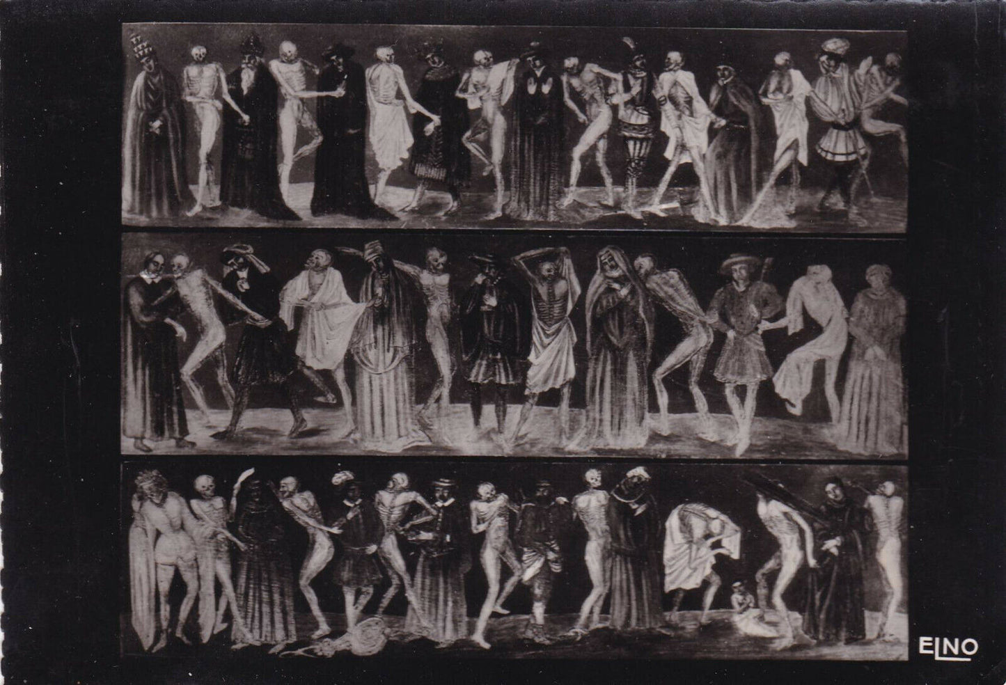 CPSM BLACK &amp; WHITE POSTCARD / LA CHAISE-DIEU HAUTE-LOIRE THE DANCE MACABRE