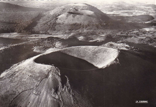 CPSM BLACK &amp; WHITE POSTCARD / BY PLANE OVER THE DOME MOUNTAINS OF THE PUY DE PARIOU 