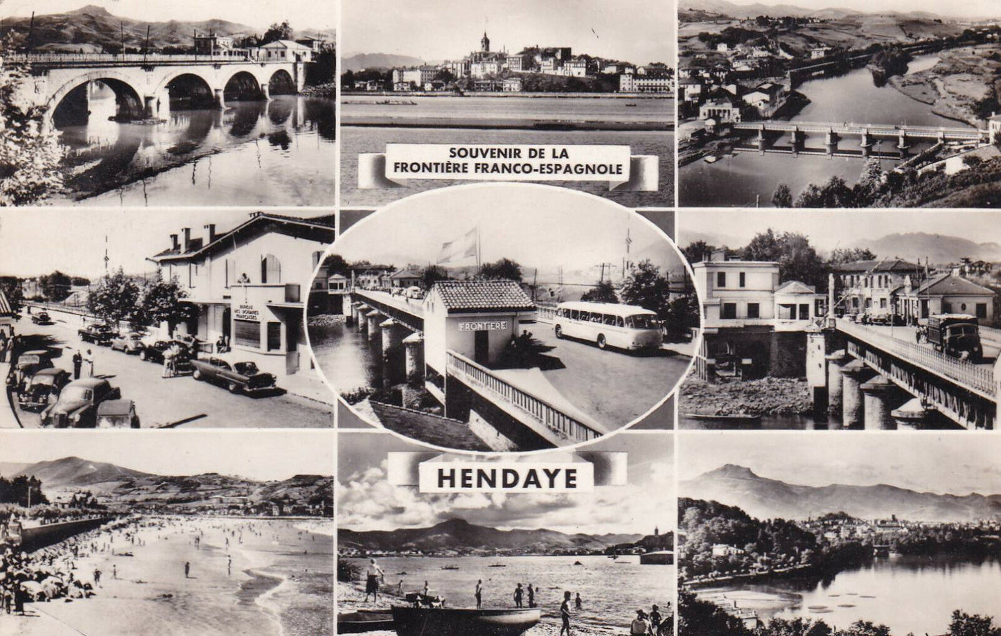 CPSM BLACK AND WHITE POSTCARD / HENDAYE SOUVENIR OF THE BORDER (1960) 