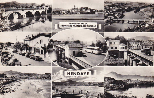 CPSM BLACK AND WHITE POSTCARD / HENDAYE SOUVENIR OF THE BORDER (1960) 