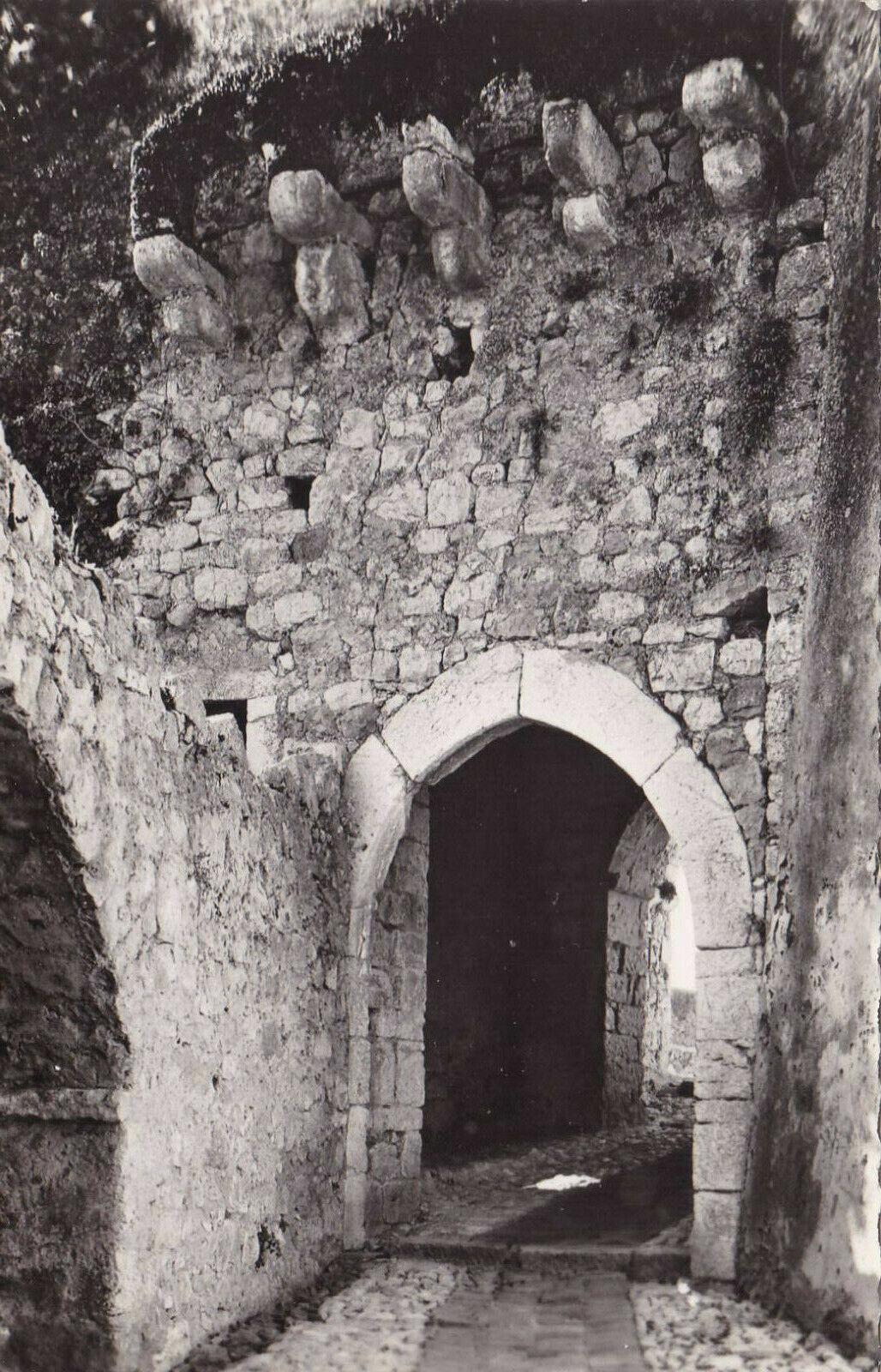 CPSM BLACK AND WHITE POSTCARD / EZE VILLAGE ENTRANCE 