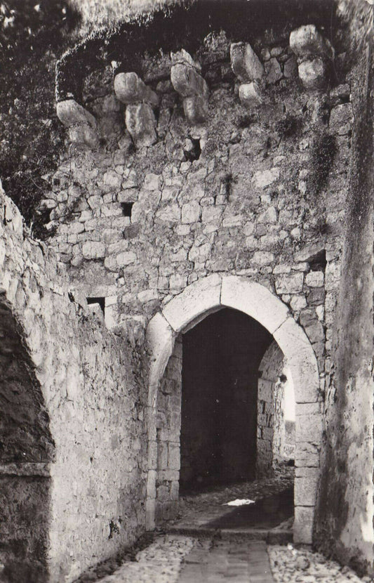 CPSM BLACK AND WHITE POSTCARD / EZE VILLAGE ENTRANCE 