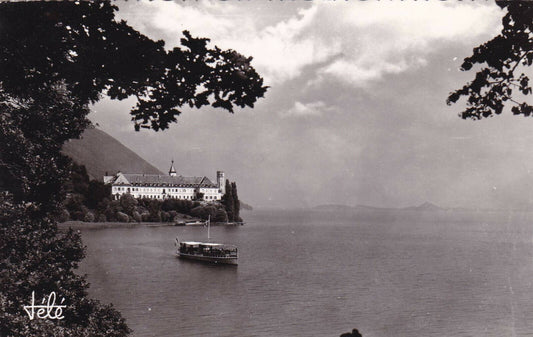CPSM BLACK AND WHITE POSTCARD / HAUTECOMBE ABBEY LAKE DU BOURGET (1957) 
