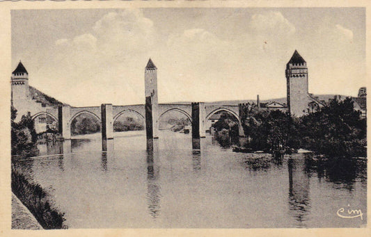 OLD POSTCARD CPA SEPIA / CAHORS PONT VALENTRE AND BANKS OF THE LOT 