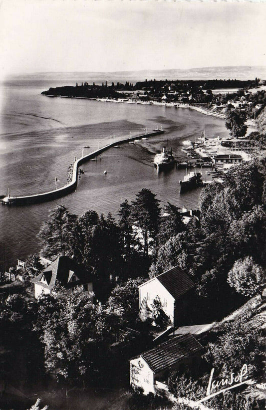 CPSM BLACK &amp; WHITE POSTCARD / THONON-LES-BAINS PORT POINTE DE RIPAILLE 1957 