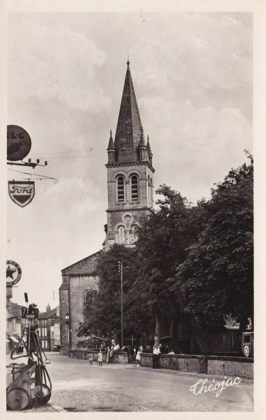 CPSM BLACK &amp; WHITE POSTCARD / NOGARO THE CHURCH AND THE COVERED MARKET PLACE 