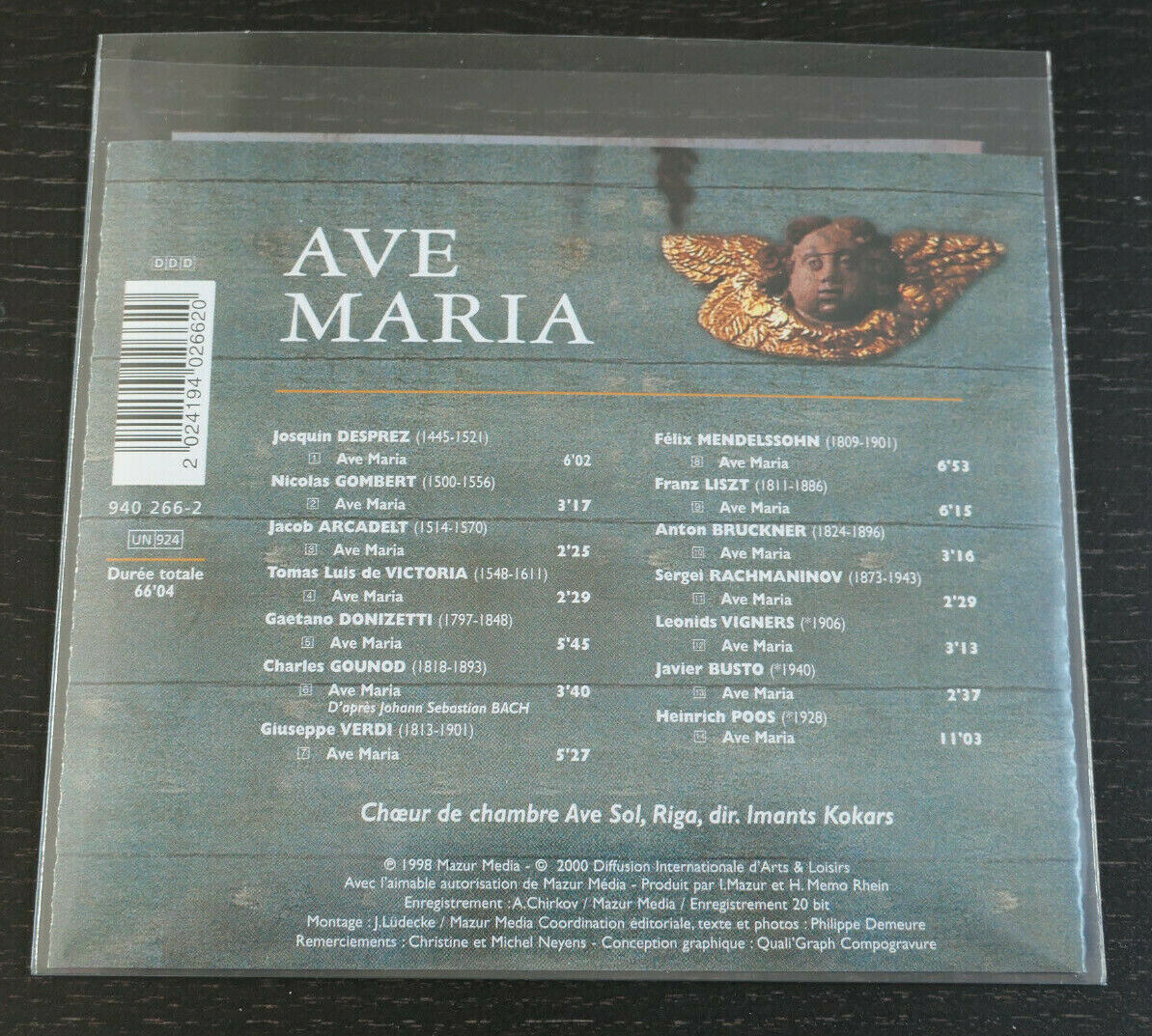 CD AVE MARIA / CHOEUR DE CHAMBRE AVE SOL / RIGA / IMANTS KOKARS / 2000