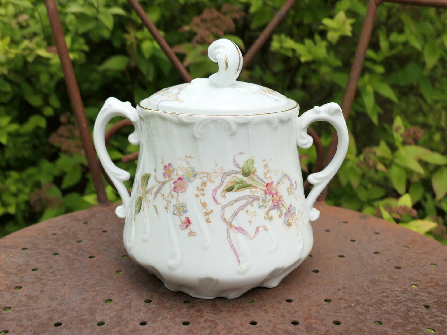 ANCIEN SUCRIER PORCELAINE LIMOGES PORCELAIN SUGAR BOWL CRETIAUX