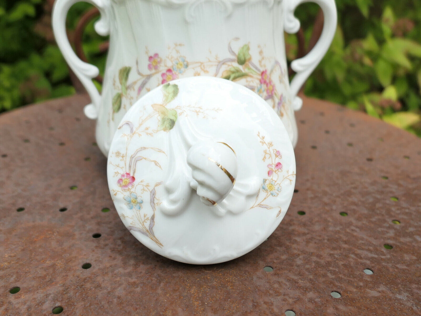 ANCIEN SUCRIER PORCELAINE LIMOGES PORCELAIN SUGAR BOWL CRETIAUX