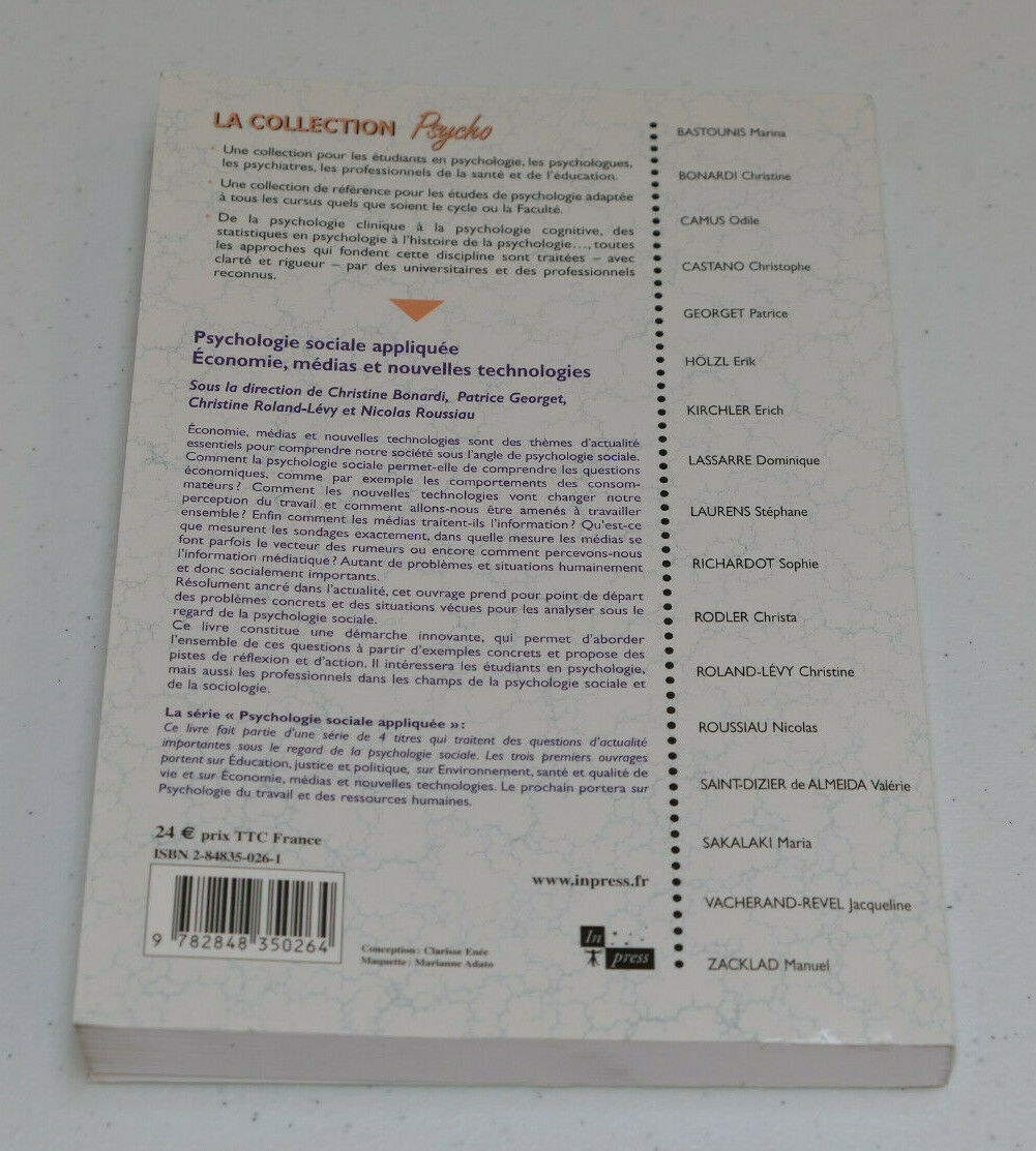 PSYCHOLOGIE SOCIALE APPLIQUEE / ECONOMIE MEDIAS NOUVELLES TECHNOLOGIES / 2003