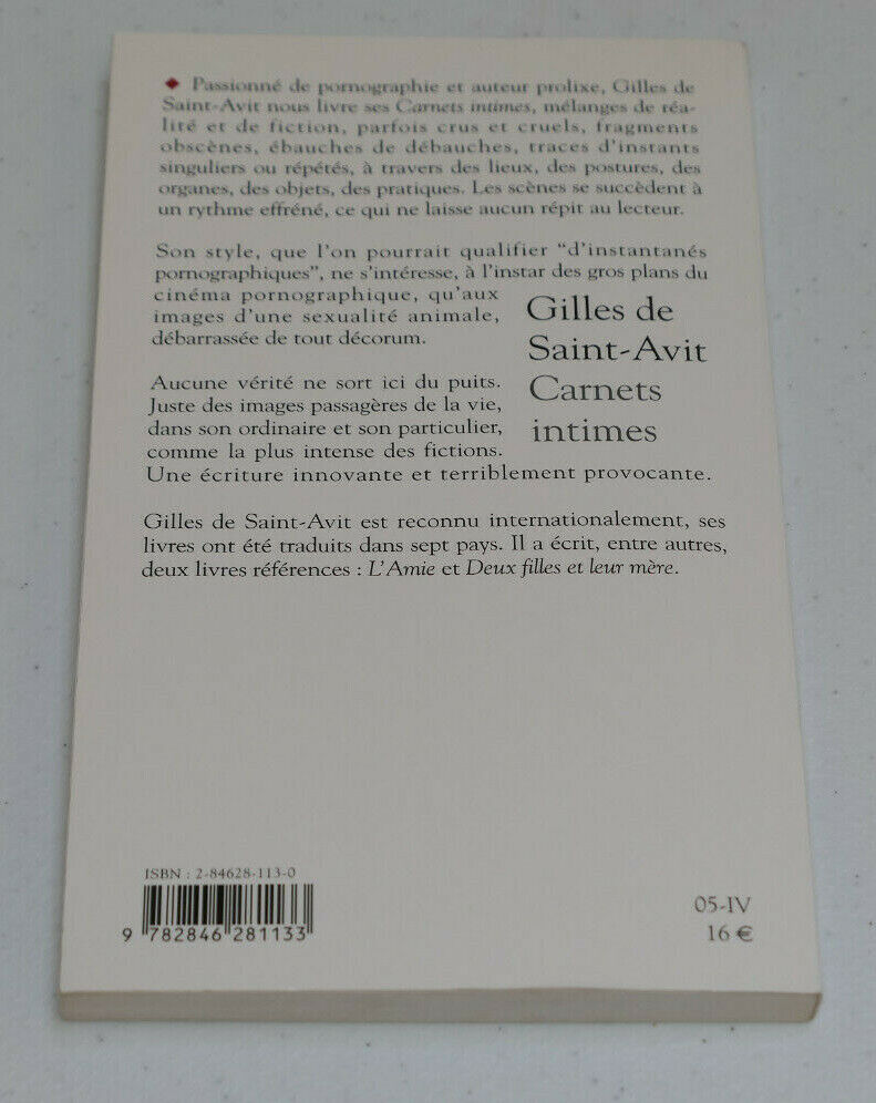 CARNETS INTIMES / GILLES DE SAINT-AVIT / EDITIONS BLANCHE 2005