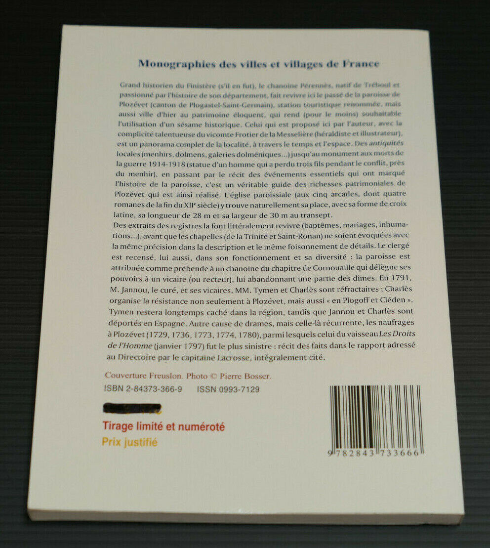 PLOZEVET NOTICE SUR LA PAROISSE / CHANOINE HENRI PERENNES / BRETAGNE FINISTERE