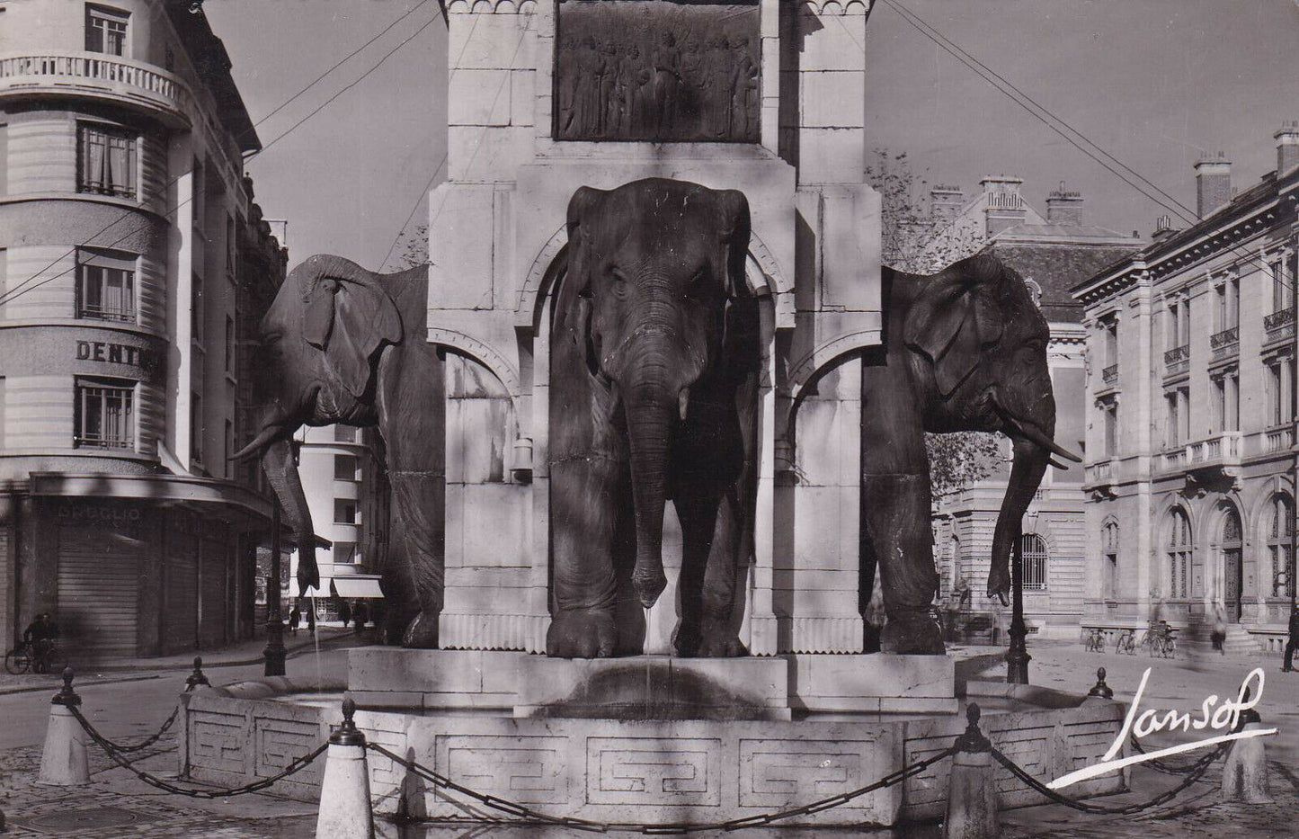 CPSM BLACK &amp; WHITE POSTCARD / CHAMBERY THE ELEPHANT FOUNTAIN (1952) 