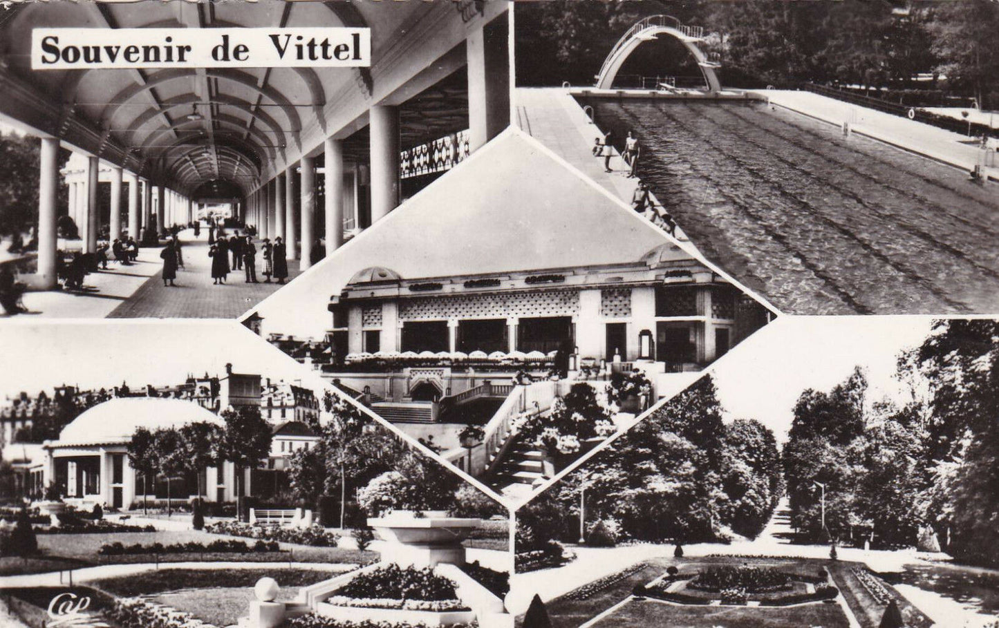 CARTE POSTALE SEMI-MODERNE NOIR & BLANC / SOUVENIR DE VITTEL (1962) MULTIVUE