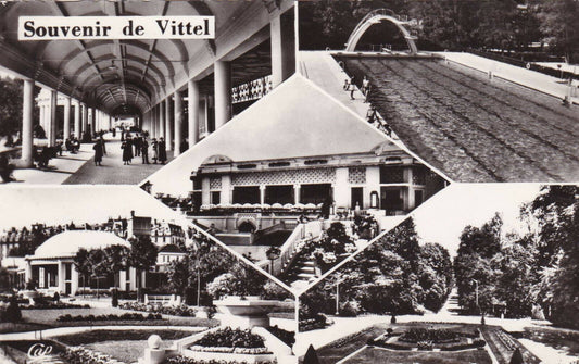 CARTE POSTALE SEMI-MODERNE NOIR & BLANC / SOUVENIR DE VITTEL (1962) MULTIVUE