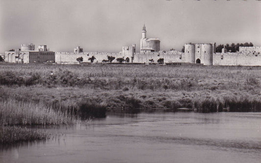 CPSM BLACK &amp; WHITE POSTCARD / AIGUES MORTES THE LAGOON THE RAMPARTS 