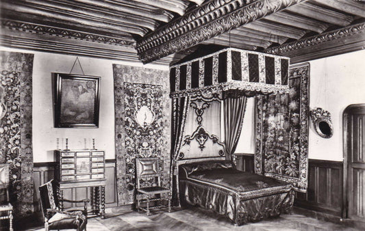 CPSM BLACK &amp; WHITE POSTCARD / CHATEAU DE MEILLANT CARDINAL'S ROOM... 