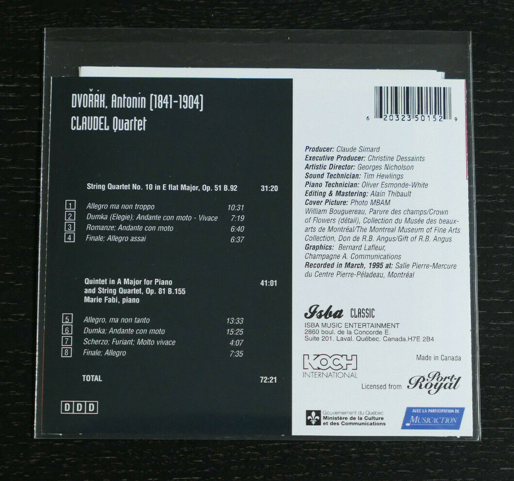 CD CLAUDEL QUARTET / MARIE FABI PIANO / DVORAK