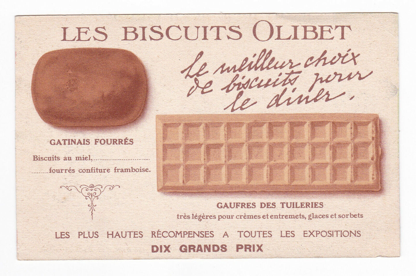ANCIENNE PUBLICITE CARTE ANTIQUE ADVERTISING BISCUITS OLIBET MARECHAUX 1925