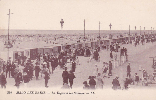 CARTE POSTALE ANCIENNE CPA / MALO-LES-BAINS LA DIGUE ET LES CABINES
