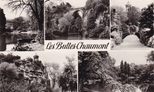 CPSM BLACK &amp; WHITE POSTCARD / LES BUTTES-CHAUMONT MULTIVIEW (1957) 