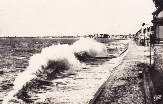 CPSM BLACK &amp; WHITE POSTCARD / SAINT-MALO LA DIGUE IN SEVERE WEATHER 