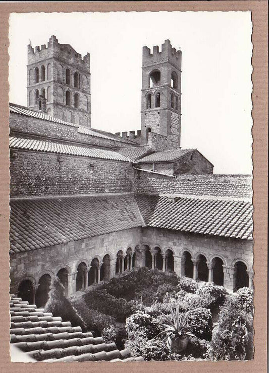 CPSM BLACK &amp; WHITE POSTCARD / ELNE THE CLOISTER AND ITS BELL TOWERS 