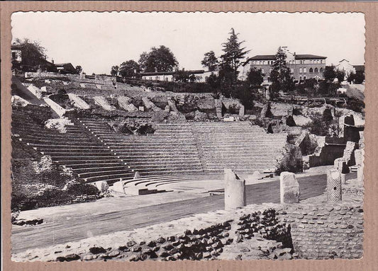 CPSM BLACK &amp; WHITE POSTCARD / LYON THE GRAND ROMAN THEATRE 
