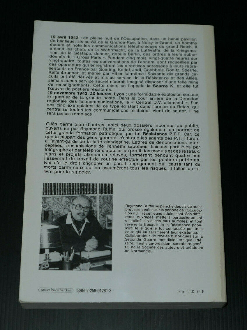 RESISTANCE PTT / RAYMOND RUFFIN / HISTOIRE OCCUPATION RESISTANCE WWII / ENVOI