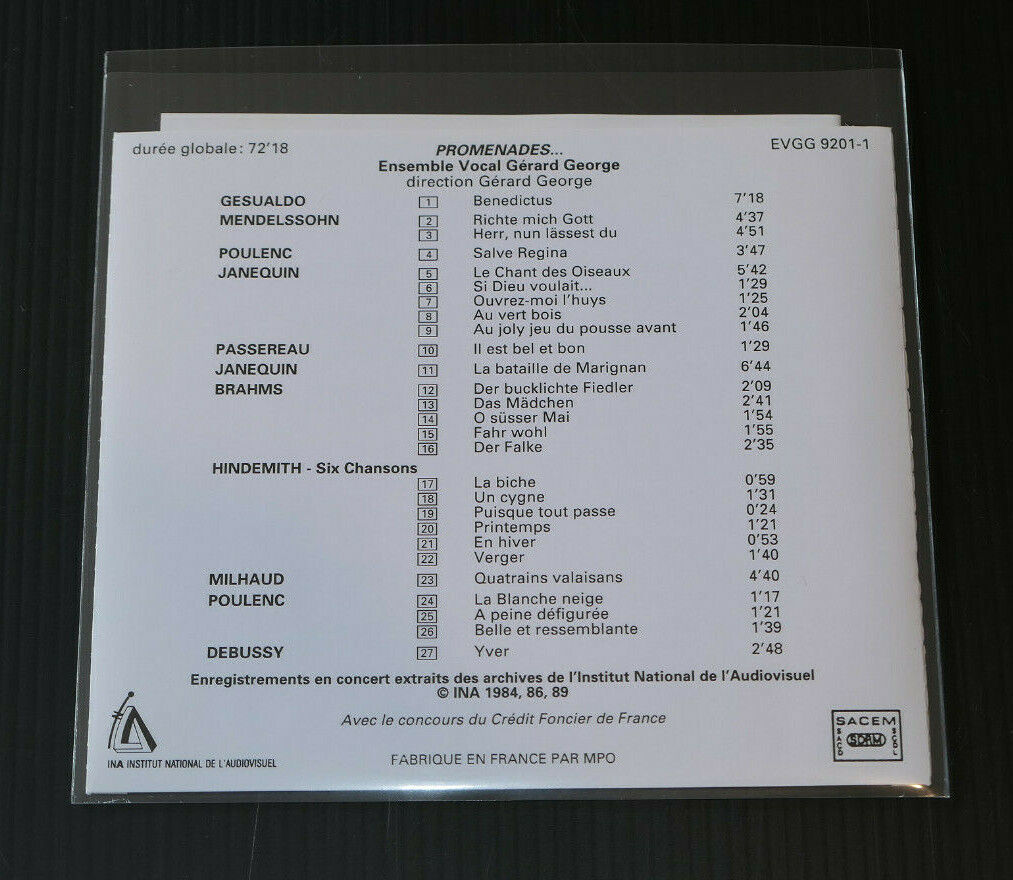 CD ENSEMBLE VOCAL GERARD GEORGE / PROMENADES
