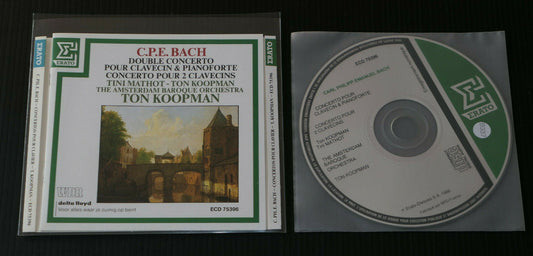 CD C.P.E. BACH DOUBLE CONCERTO CLAVECIN & PIANOFORTE / TON KOOPMAN / ERATO 1988