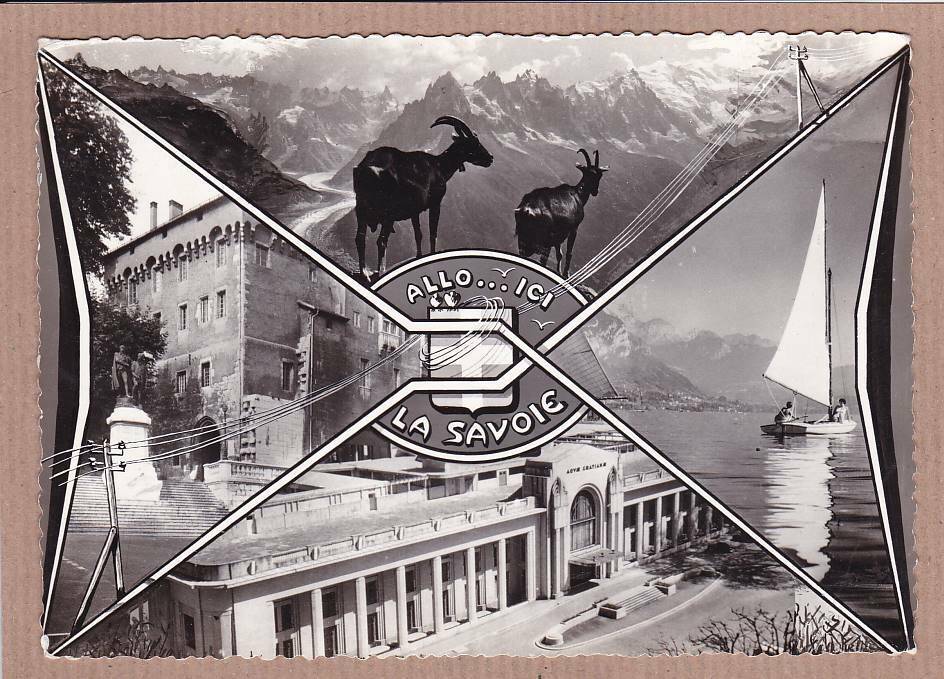 CPSM BLACK &amp; WHITE POSTCARD / HELLO HERE SAVOIE MULTIVIEW (1961) 