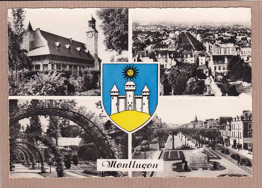 CPSM BLACK &amp; WHITE COLOR POSTCARD / MONTLUCON MULTIVIEW 