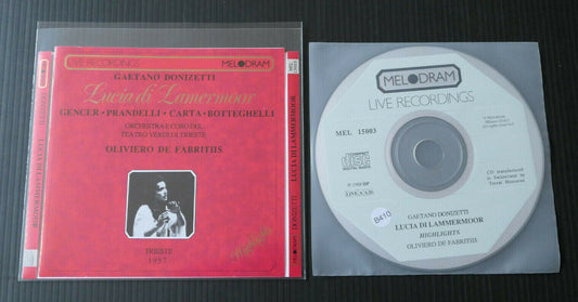 CD GAETANO DONIZETTI / LUCIA DI LAMMERMOOR / OLIVIERO DE FABRITIIS / 1988