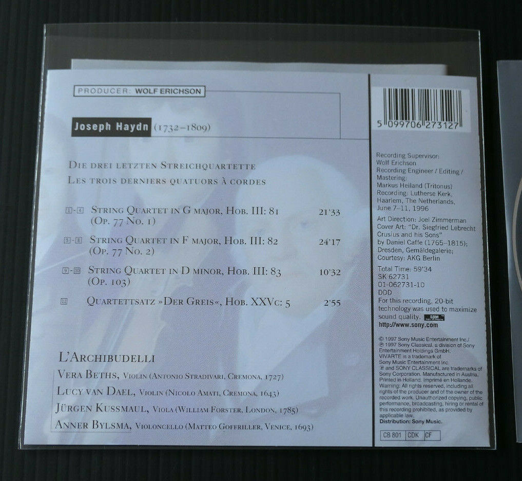 CD HAYDN / THE LAST THREE STRING QUARTETS / L'ARCHIBUDELLI / SONY 1997