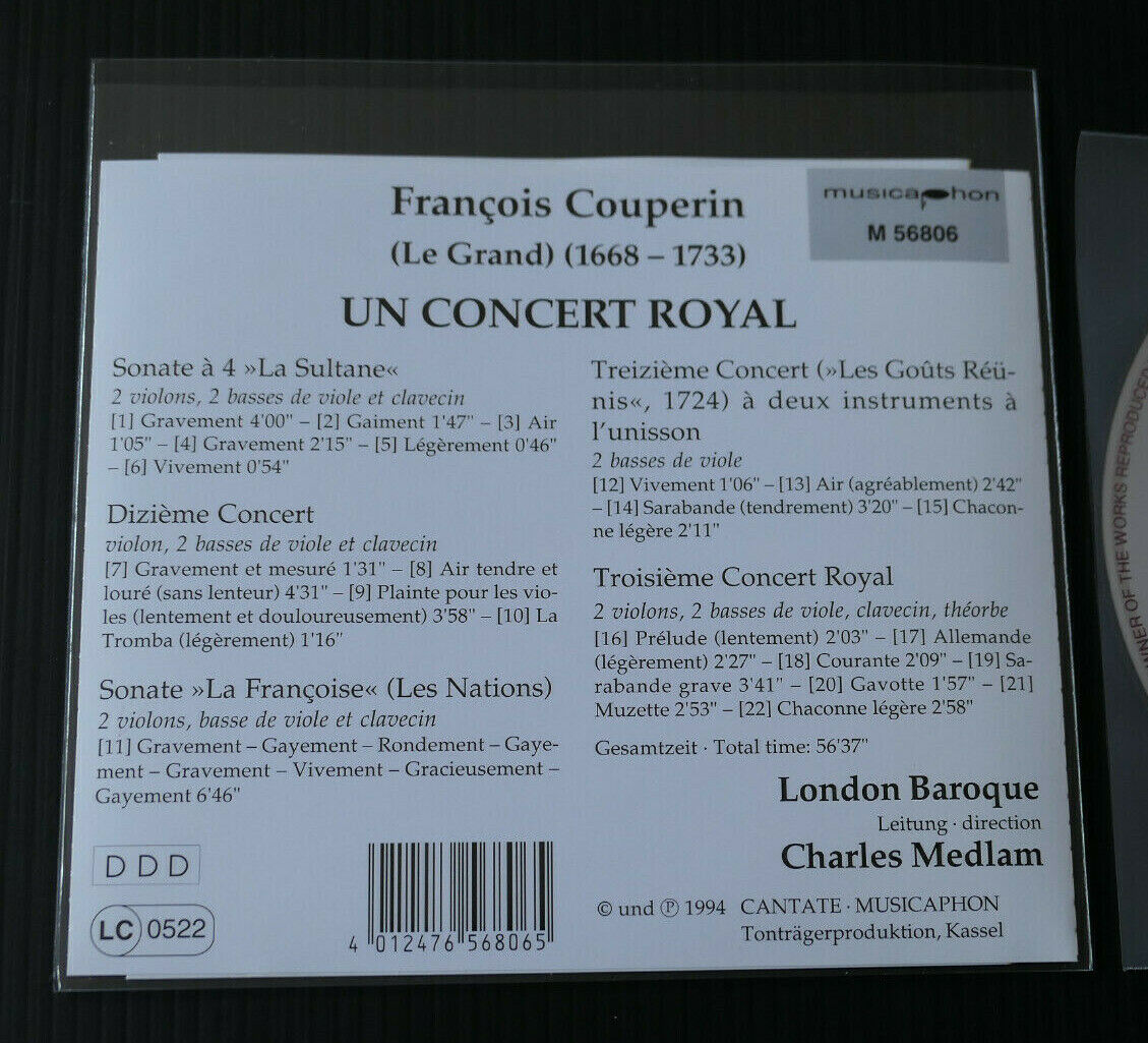 CD FRANCOIS COUPERIN / UN CONCERT ROYAL / LONDON BAROQUE / CHARLES MEDLAM / 1994