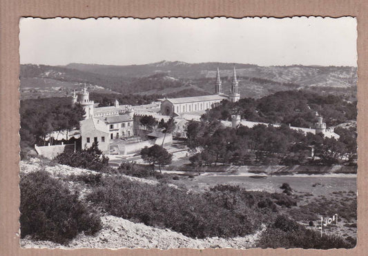 CPSM BLACK &amp; WHITE POSTCARD / ST-MICHEL DE FRIGOLET ABBEY GENERAL VIEW 