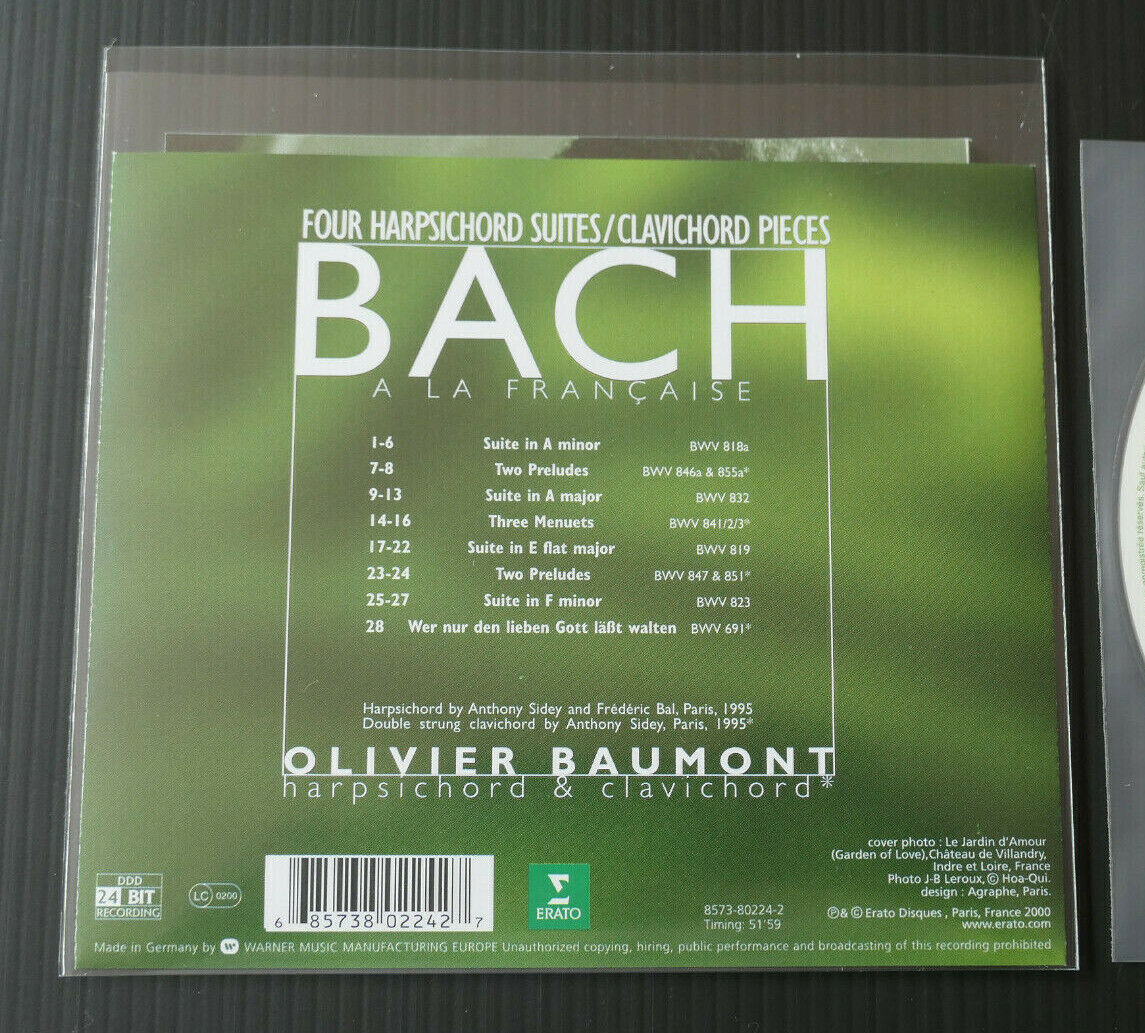 CD BACH FOUR HARPSICHORD SUITES / CLAVICHORD PIECES / OLIVIER BAUMONT / ERATO