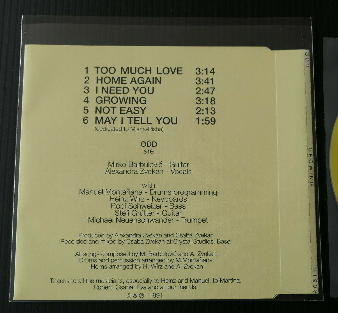 CD 6 TITRES / ODD / GROWING / SUISA 91903 / 1991