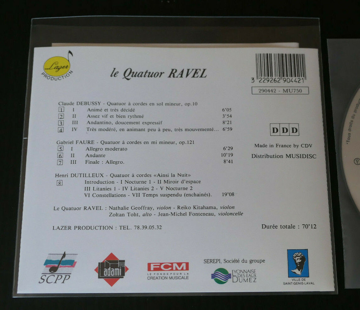 CD LE QUATUOR RAVEL QUATUOR A CORDES DEBUSSY FAURE DUTILLEUX / 1992