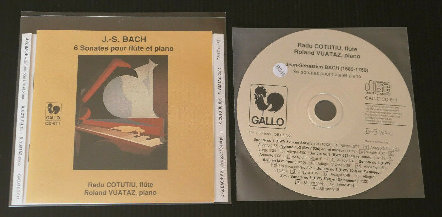 CD BACH 6 SONATES POUR FLUTE ET PIANO RADU COTUTIU ROLAND VUATAZ / GALLO 1990