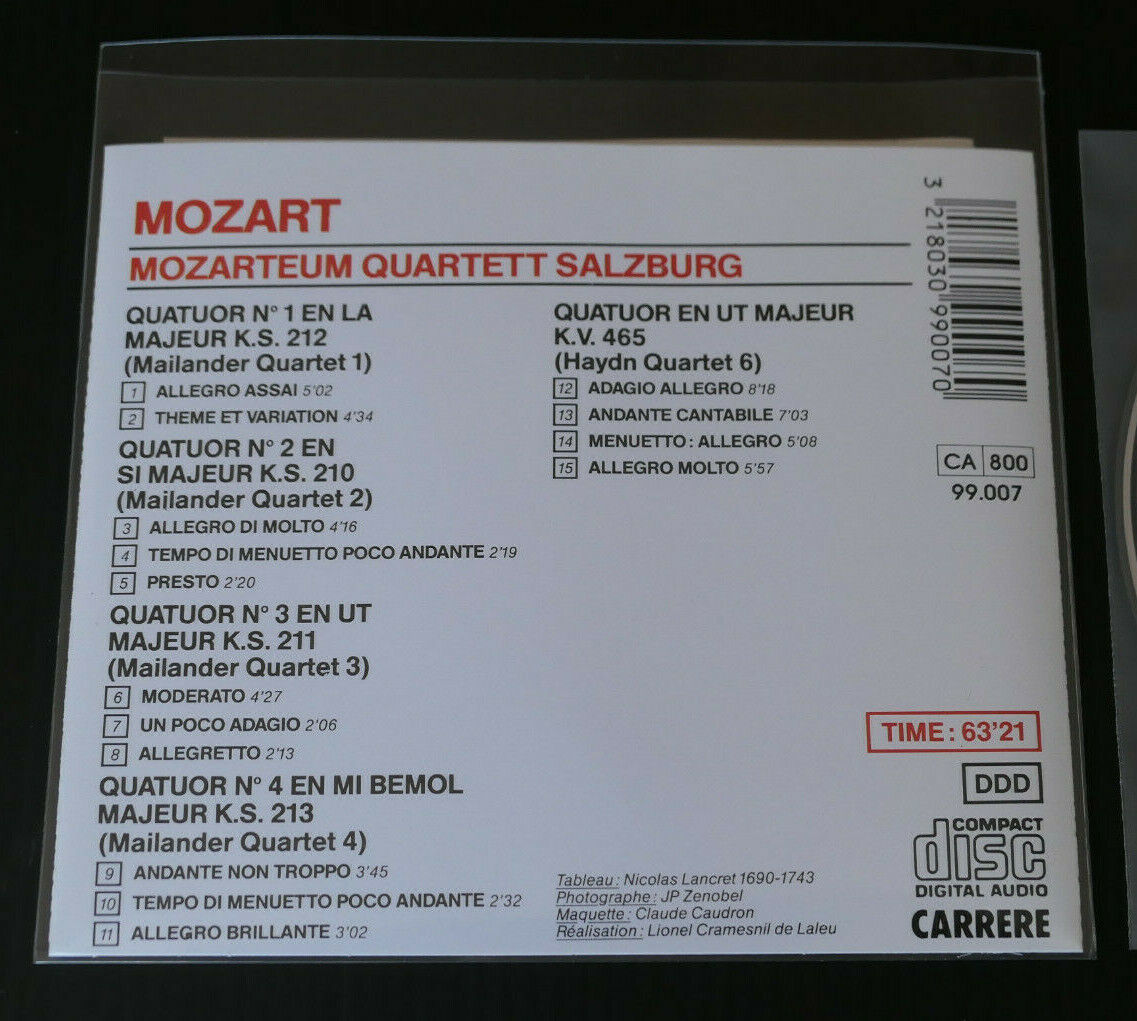 CD MOZART / MOZARTEUM QUARTETT SALZBURG / CARRERE 1987