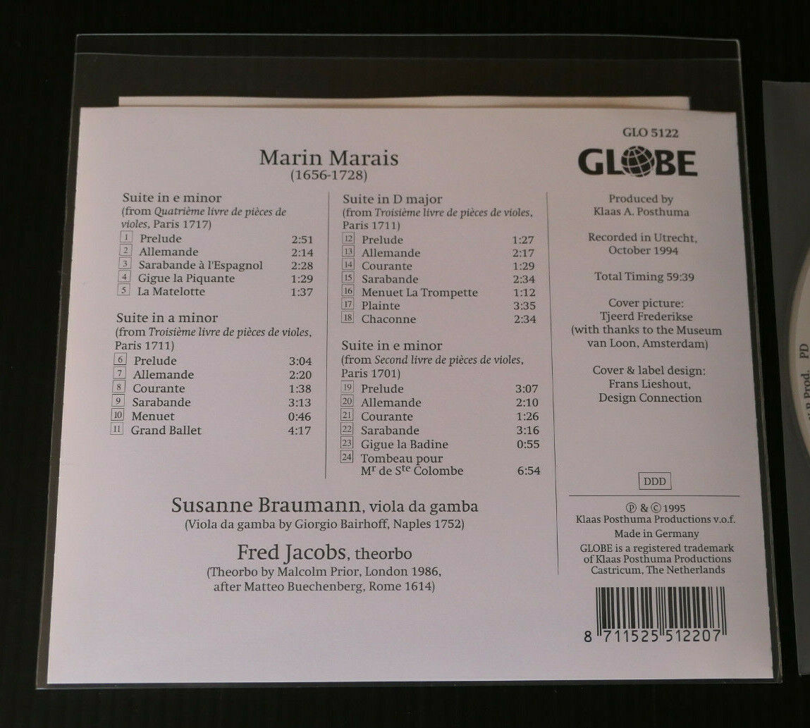 CD SUSANNE BRAUMANN / FRED JACOBS / MARIN MARAIS 4 VIOLA DA GAMBA SUITES / 1995