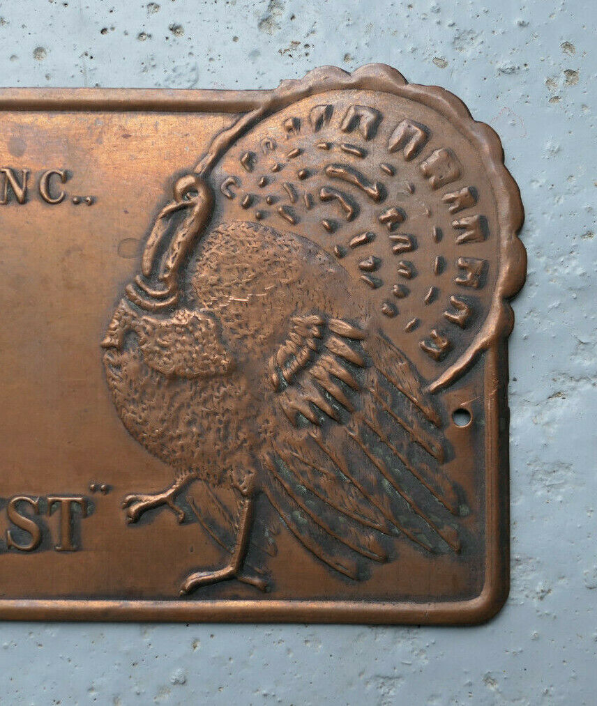 VINTAGE 1940'S IDAHO TURKEY FARMERS ADVERTISING METAL COPPER SIGN USA
