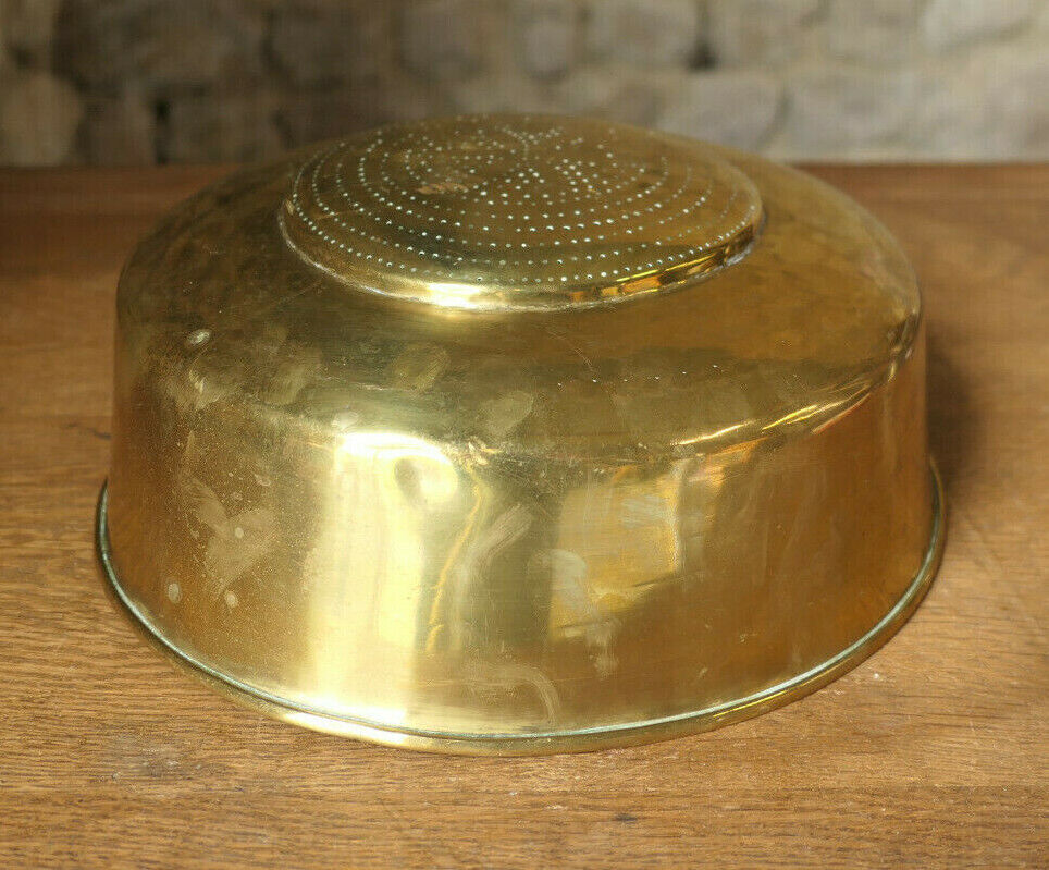 OLD YELLOW COPPER BRASS COLANDER 19TH CENTURY KITCHEN DECORATION 