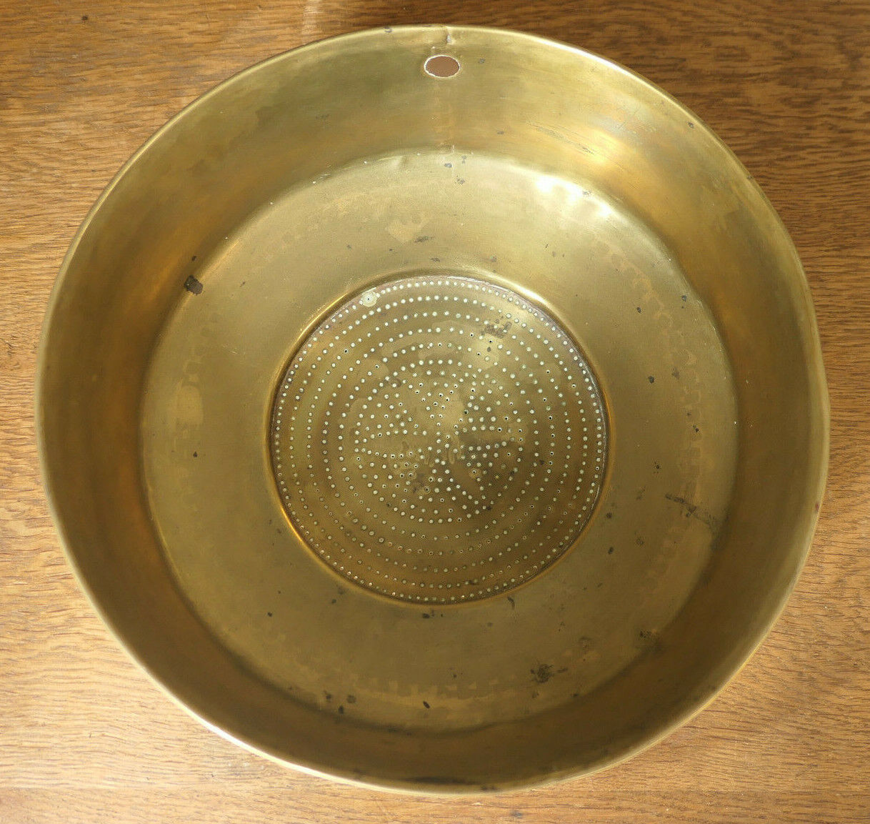 OLD YELLOW COPPER BRASS COLANDER 19TH CENTURY KITCHEN DECORATION 
