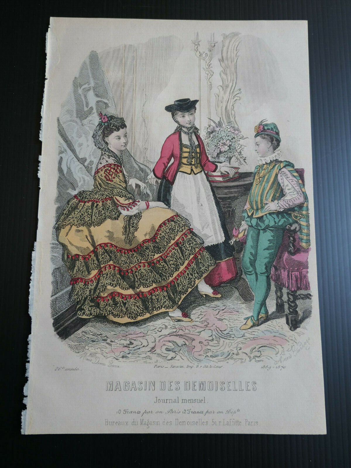 MAGASIN DES DEMOISELLES 1869-1870 FRENCH MODE ENGRAVING HAND COLOURED