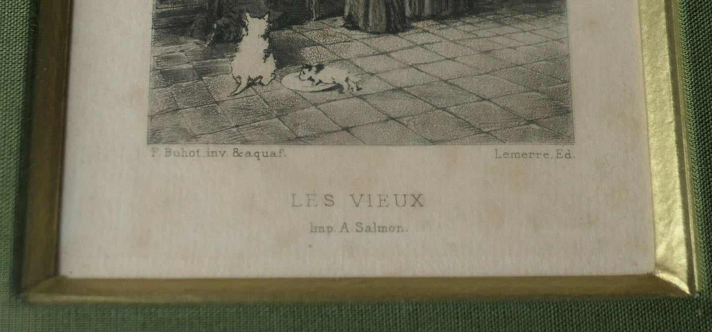 ANCIENNE GRAVURE EAU FORTE SIGNEE FELIX BUHOT LES VIEUX LEMERRE EDITEUR