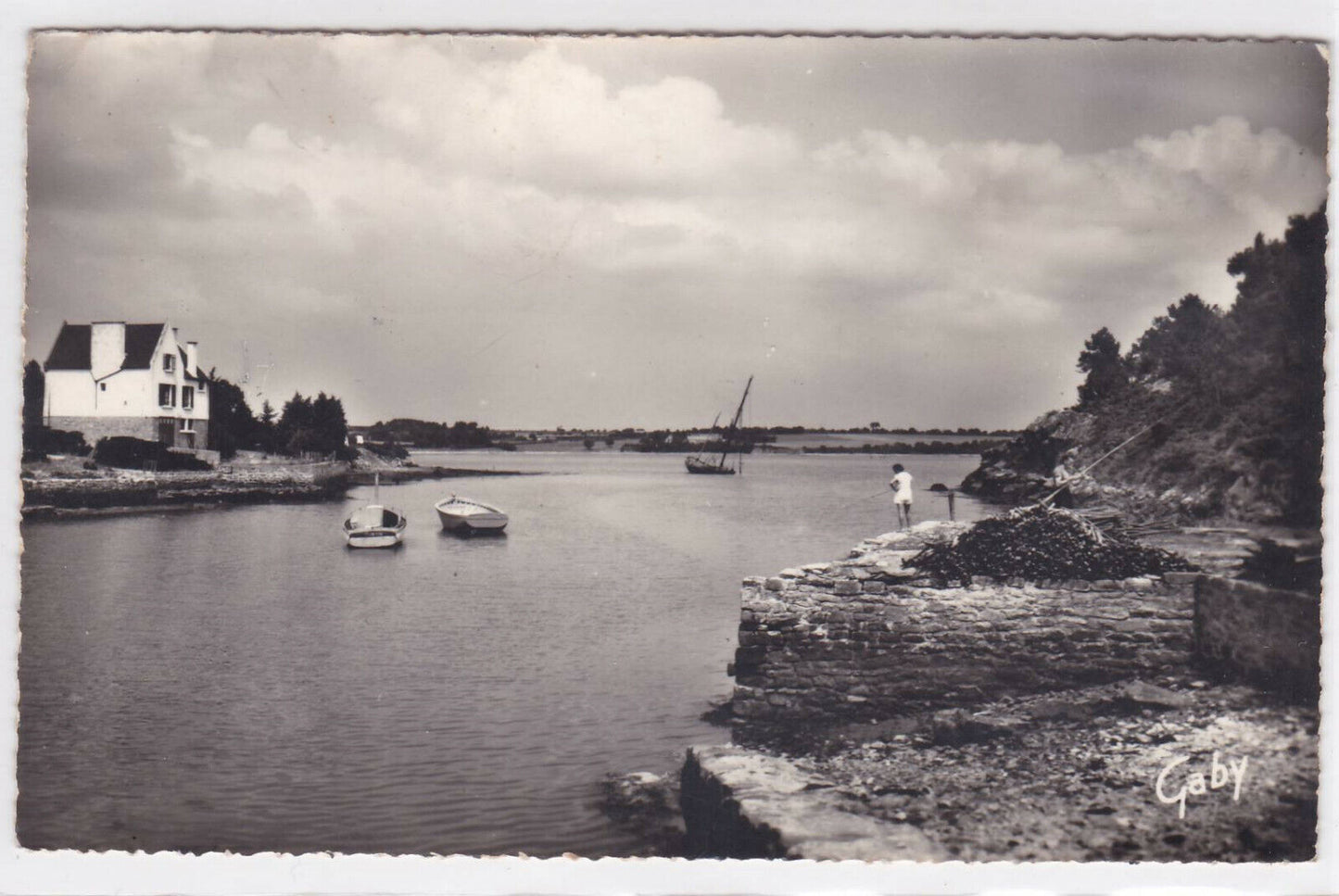 CPSM BLACK &amp; WHITE POSTCARD LARMOR-BADEN PEN-EN-TOUL BRIDGE MORBIHAN 1964 