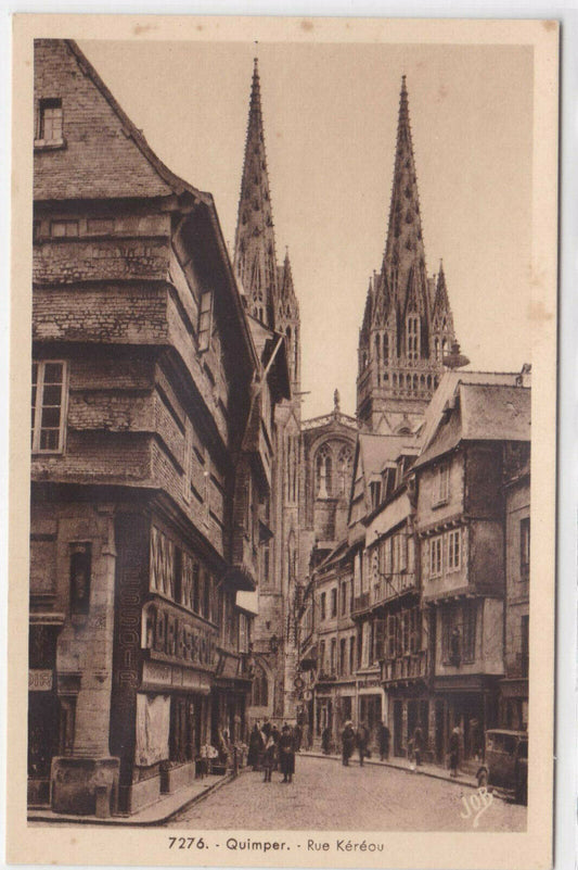 OLD POSTCARD CPA QUIMPER RUE KEREOU JOB FINISTERE BRITTANY 